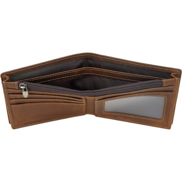 Men's RFID Blocking Cowboy Genuine Natural Crazy Horse Leather Bifold Wallet
